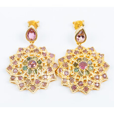 Label Deluxe Collection Label Deluxe Oorbellen LDLGOtoermalijn Earrings gemstones green pink 18 K gold plated  5 CM