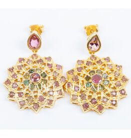 Label Deluxe Collection Label Deluxe Oorbellen LDLGOtoermalijn Earrings gemstones green pink 18 K gold plated  5 CM