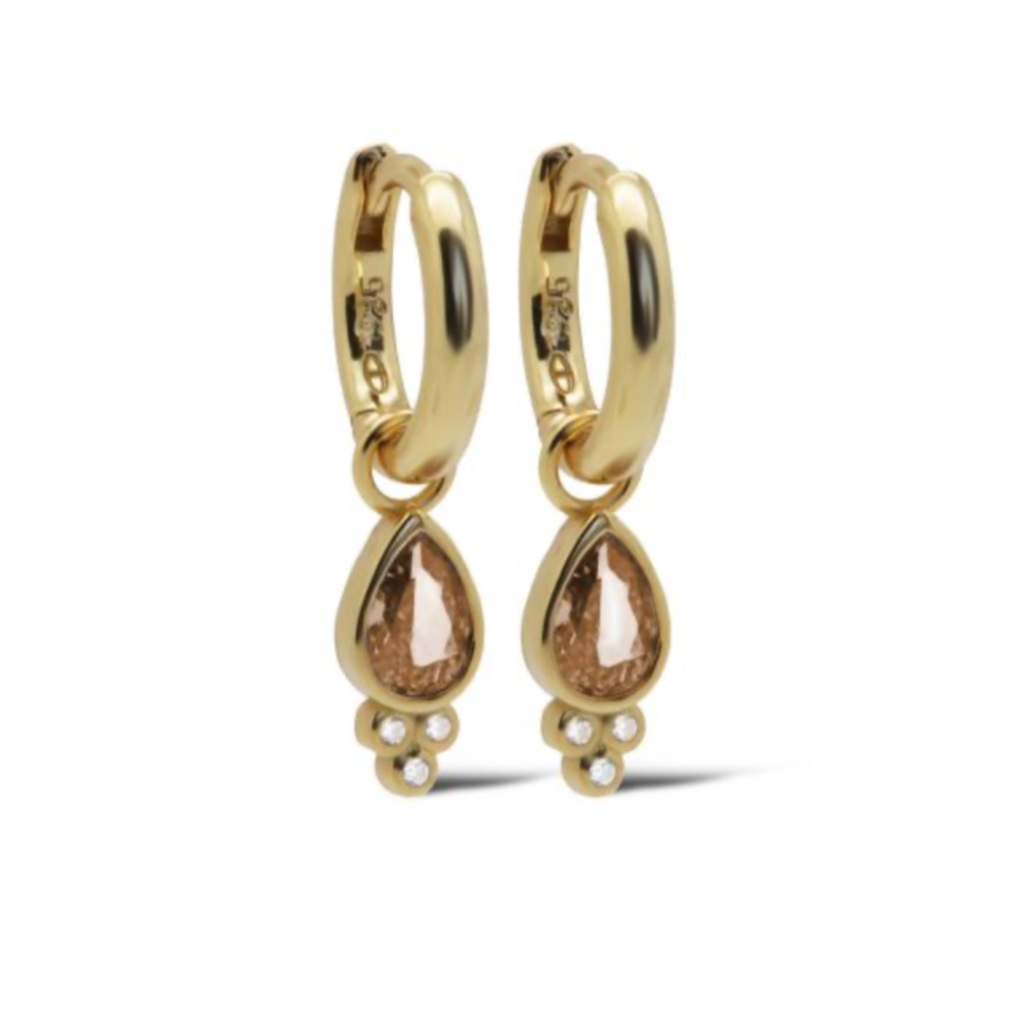 Karma Jewelry Karma Jewelry oorbellen A160GP_CA Earrings Hera drop Caramel 925 silver gold plated 22 MM
