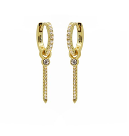 Karma Jewelry karma Jewelry oorbellen H321GP Earrings Tube CZ Zirconia dot 925 silver gold plated 3 CM