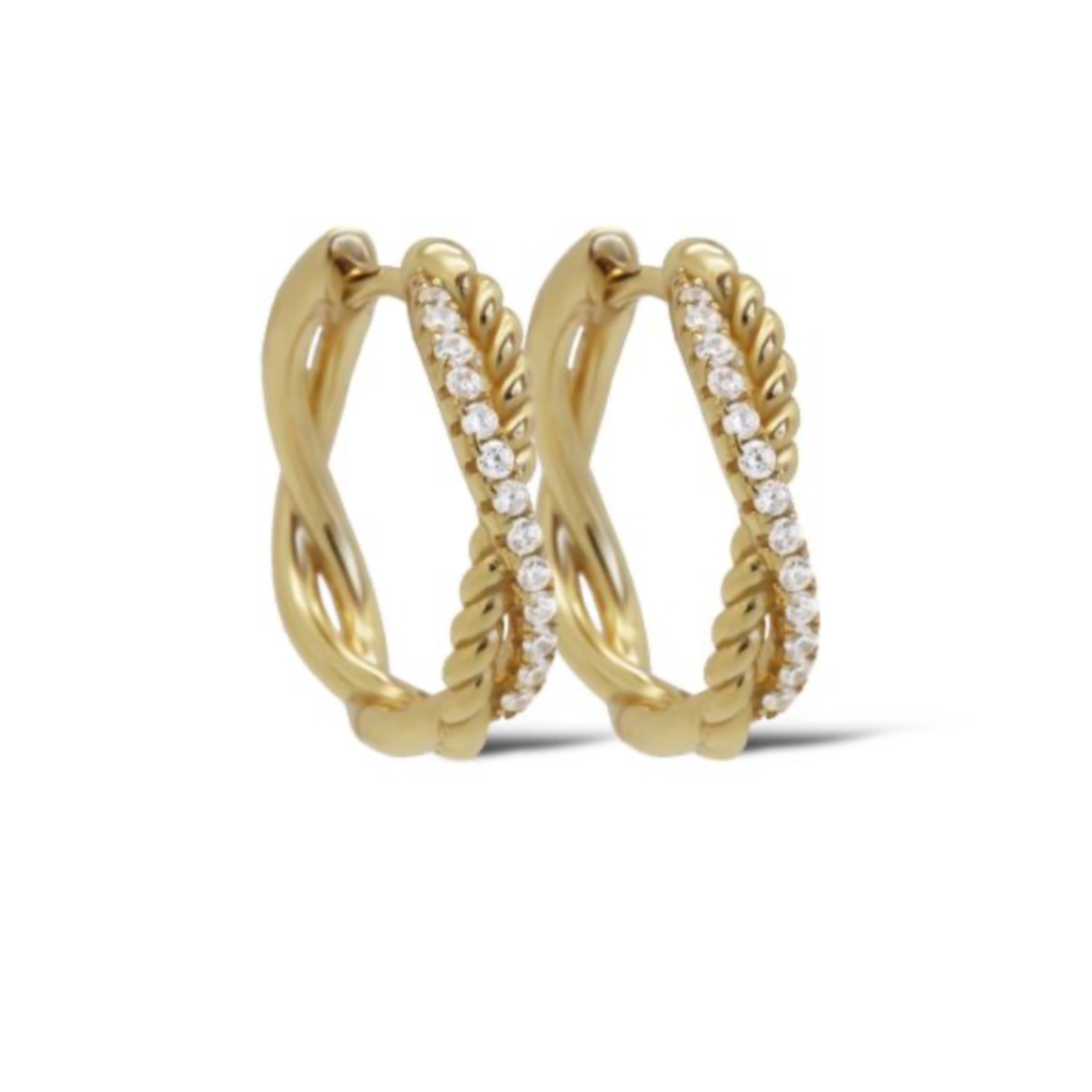 Karma Jewelry Karma Jewelry oorbellen H610GP Earrings Hoops Zirconia Filijne twist 925 silver gold plated 20 MM