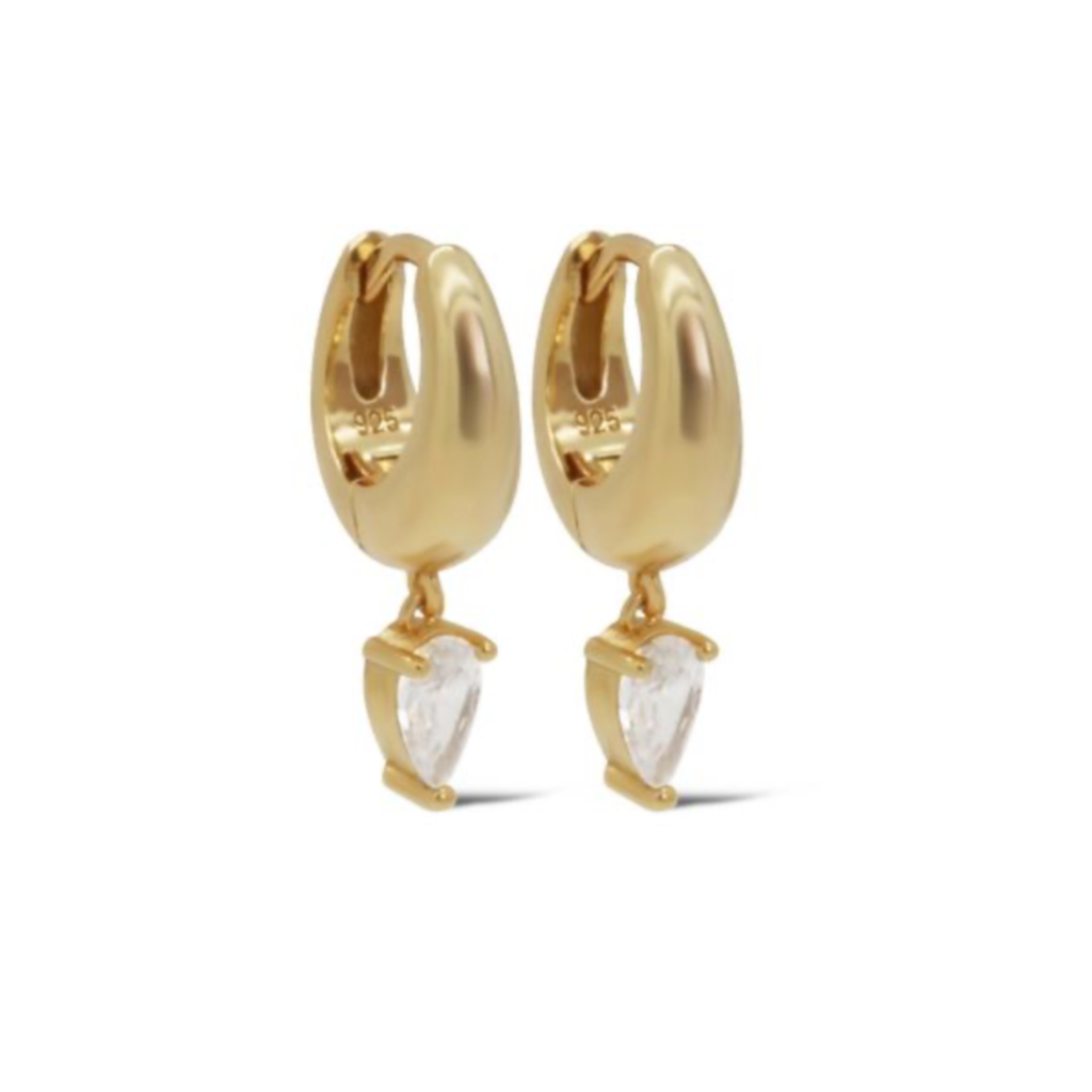 Karma Jewelry Karma Jewelry oorbellen A168GP Earrings hoops Moo drops zirconia 925 silver gold plated 20 MM