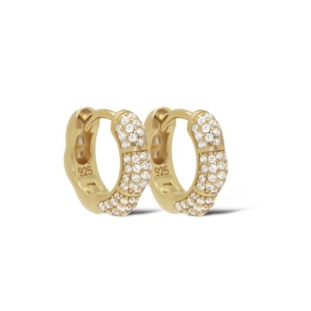 Karma Jewelry Karma Jewelry oorbellen H632 Earrings hinged hoops Cellie zirconia 925 silver gold plated 1.3 CM