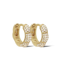 Karma Jewelry Karma Jewelry oorbellen H632 Earrings hinged hoops Cellie zirconia 925 silver gold plated 1.3 CM