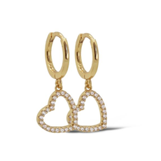Karma Jewelry Karma Jewelry oorbellen A117 Earrings heart open stones 925 silver gold plated 2.3 CM