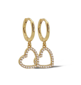 Karma Jewelry Karma Jewelry oorbellen A17 Earrings heart open stones 925 silver gold plated