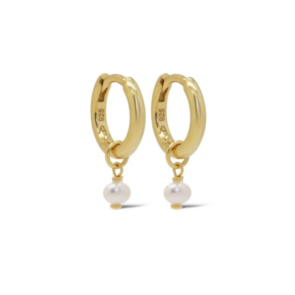 Karma Jewelry Karma Jewelry oorbellen A171GP Earrings pixie Hinged hoops pearl 925 silver gold plated  1,2 CM