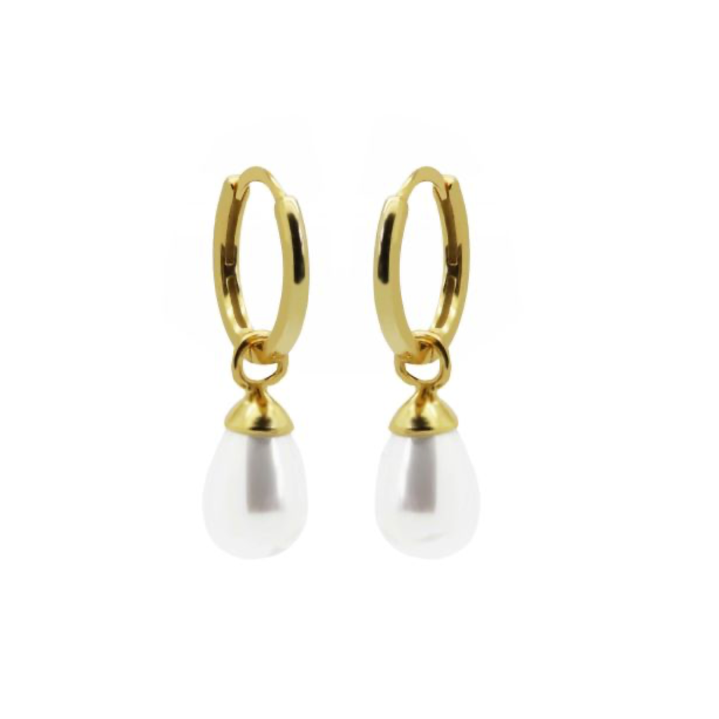 Karma Jewelry Karma Jewelry oorbellen A82 Earrings hanging Gem pearl 925 silver gold plated 28 MM
