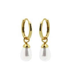 Karma Jewelry Karma Jewelry oorbellen A82 Earrings hanging Gem pearl 925 silver gold plated 28 MM
