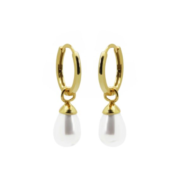 Karma Jewelry Karma Jewelry oorbellen A82 Earrings hanging Gem pearl 925 silver gold plated 28 MM