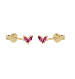 Karma Jewelry Karma Jewelry oorbellen R116RR Earrings Tiny double leaves Ruby red 925 silver gold plated