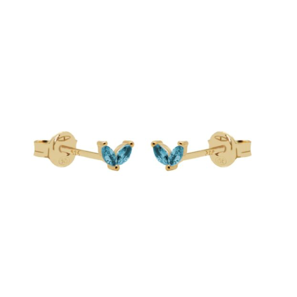 Karma Jewelry Karma Jewelry oorbellen R116LB Earrings Tiny double leaves Ocean Blue 925 silver gold plated