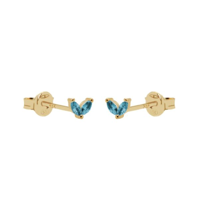 Karma Jewelry Karma Jewelry oorbellen R116LB Earrings Tiny double leaves Ocean Blue 925 silver gold plated