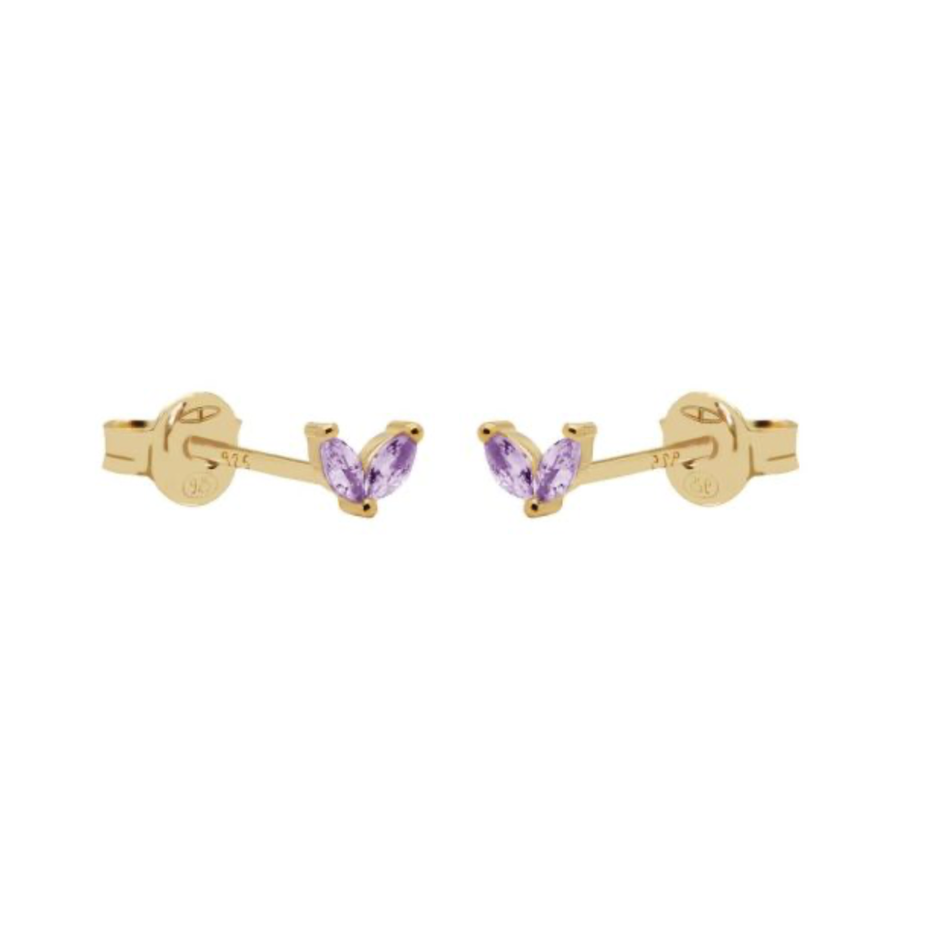 Karma Jewelry Karma Jewelry oorbellen R116L Earrings Tiny double leaves Lavender 925 silver gold plated