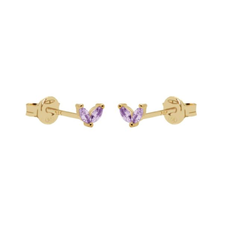 Karma Jewelry Karma Jewelry oorbellen R116L Earrings Tiny double leaves Lavender 925 silver gold plated
