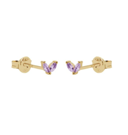 Karma Jewelry Karma Jewelry oorbellen R116L Earrings Tiny double leaves Lavender 925 silver gold plated