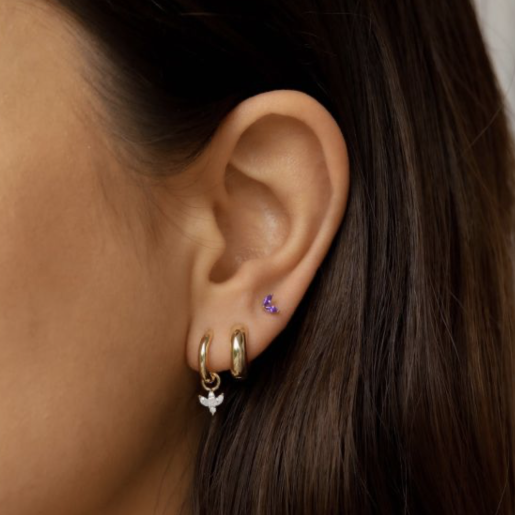 Karma Jewelry Karma Jewelry oorbellen R116L Earrings Tiny double leaves Lavender 925 silver gold plated
