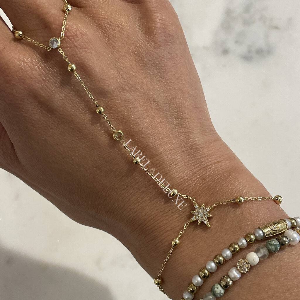 Label Deluxe Bijoux Label Deluxe Sofi Hand armband 00556 Hand chain bracelet Stars gold