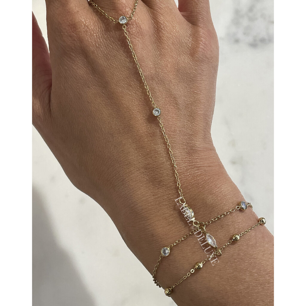 Label Deluxe Bijoux Label Deluxe Sofi Hand armband 00304 Hand chain bracelet only stones gold