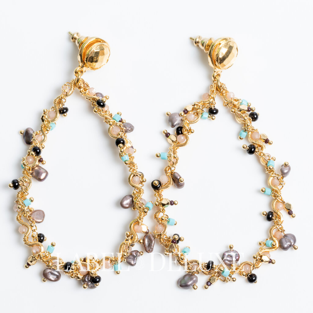 Gas Bijoux Jewelry Gas Bijoux Oorbellen 511484 Earrings Nympheas colorfull stones & pearls gold