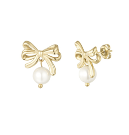 Label Deluxe Bijoux Label Deluxe B oorbellen 0292481 Earrings Bow with pearls gold 2 CM