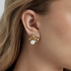 Label Deluxe Bijoux Label Deluxe B oorbellen 0292481 Earrings Bow with pearls gold 2 CM