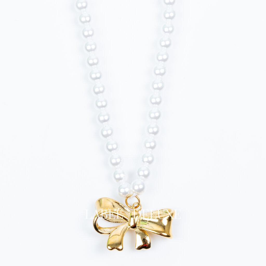 Label Deluxe Bijoux Label Deluxe B Ketting LDLpearlbow Necklace bow gold 46 CM