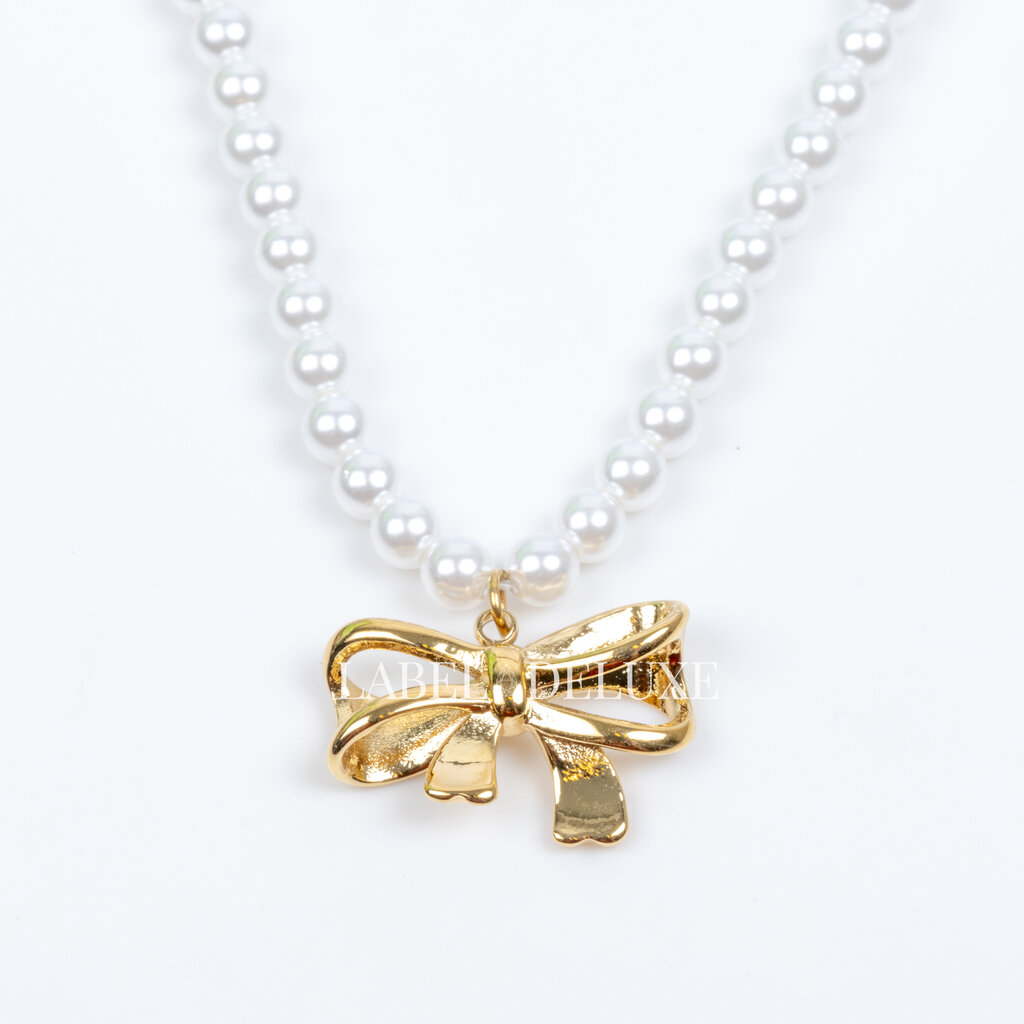 Label Deluxe Bijoux Label Deluxe B Ketting LDLpearlbow Necklace bow gold 46 CM