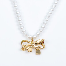 Label Deluxe Bijoux Label Deluxe B Ketting LDLpearlbow Necklace bow gold 46 CM