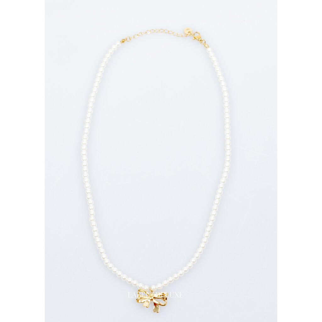 Label Deluxe Bijoux Label Deluxe B Ketting LDLpearlbow Necklace bow gold 46 CM