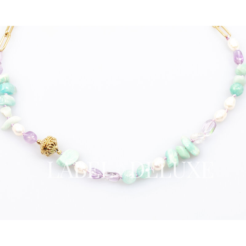 Label Deluxe Bijoux Label Deluxe Ketting LDLgopurplegemstones Necklace gemstones purple gold 42 + 5 cm