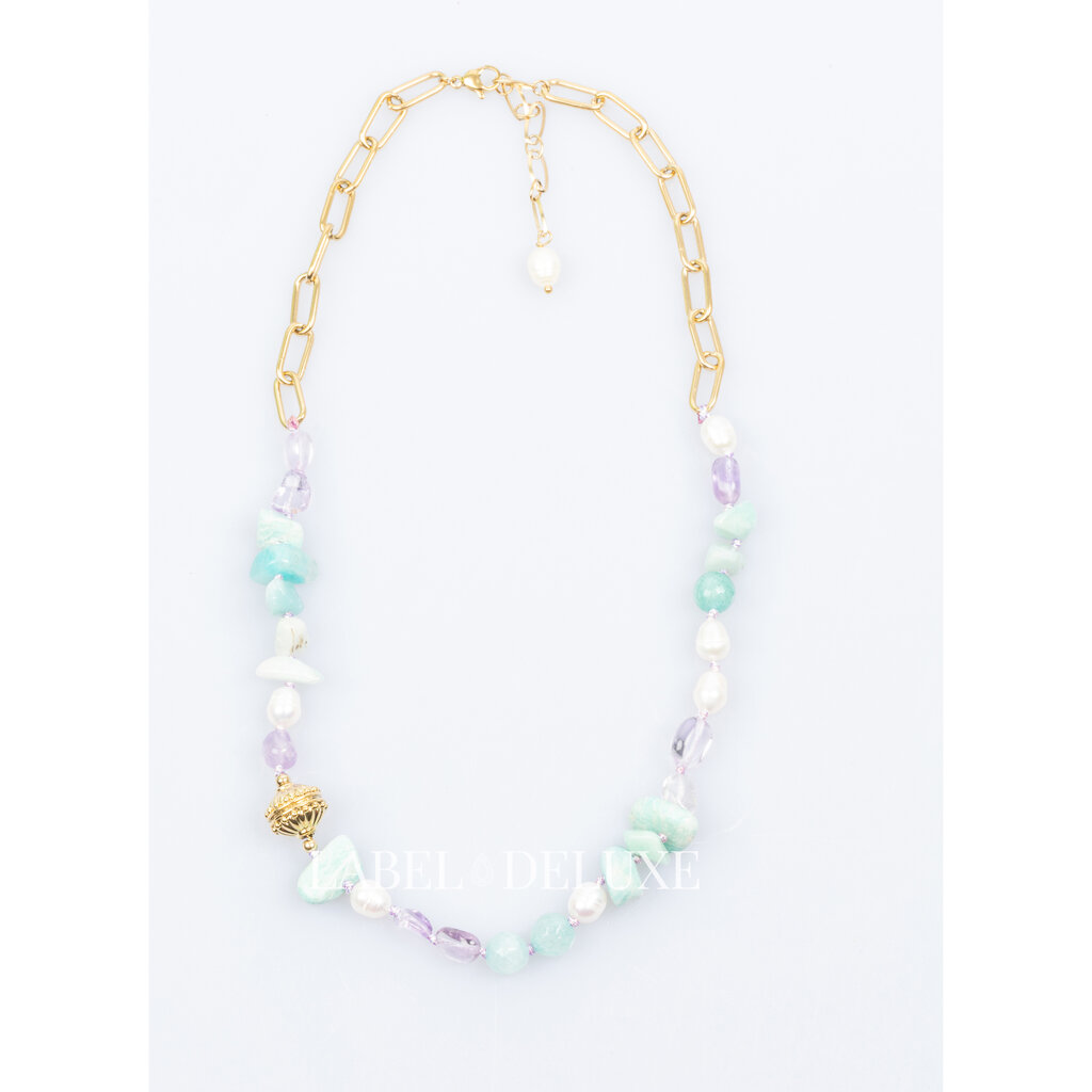 Label Deluxe Bijoux Label Deluxe Ketting LDLgopurplegemstones Necklace gemstones purple gold 42 + 5 cm