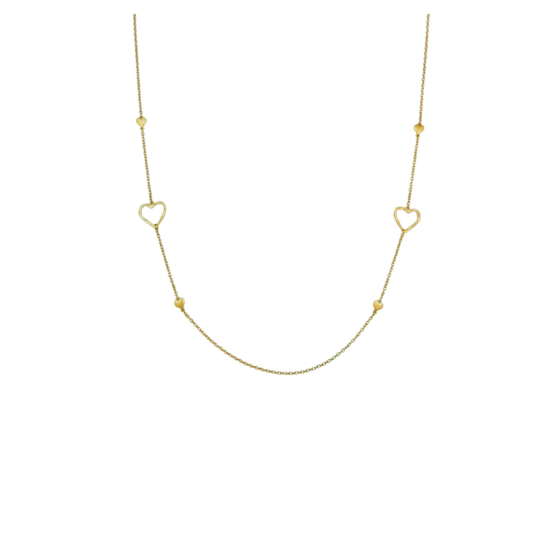 Label Deluxe Ketting 6731 Necklace Long 6 hearts gold
