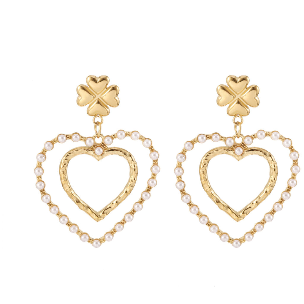 Rose & Camellia Rose & Camellia oorbellen 12503 Earrings hearts pearls clover gold 4 CM