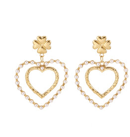 Rose & Camellia Rose & Camellia oorbellen 12503 Earrings hearts pearls clover gold 4 CM
