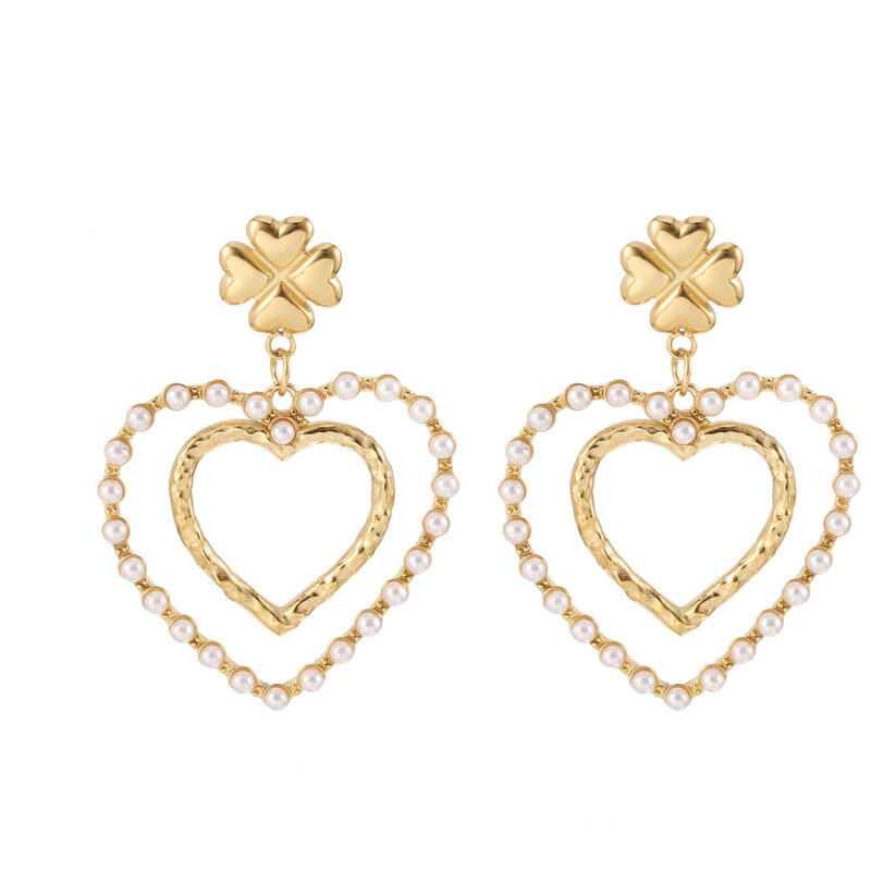 Rose & Camellia Rose & Camellia oorbellen 12503 Earrings hearts pearls clover gold 4 CM