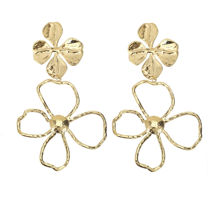Rose & Camellia Rose & Camellia oorbellen 12506 Earrings Big flowers gold 8.5 CM