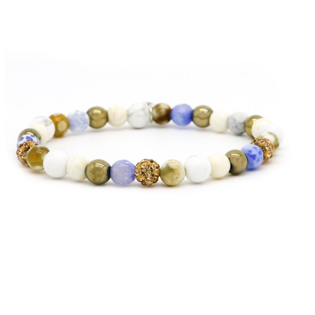 Karma Jewelry Karma Jewelry Armband 80019EL Bracelet Spriral Bubble XS elastic beads Blue crystal 6 MM