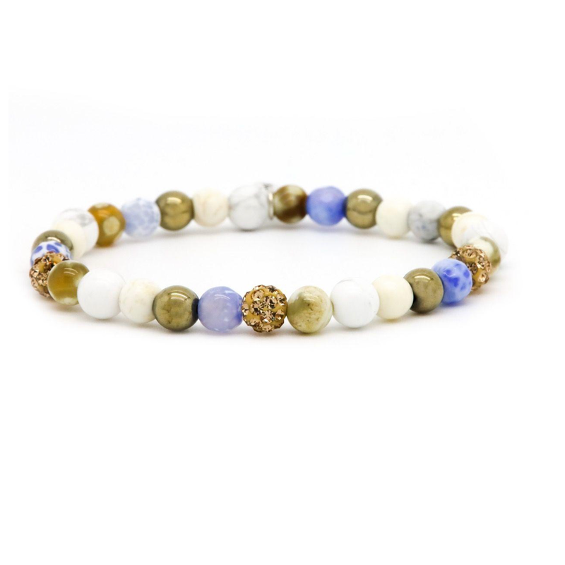Karma Jewelry Karma Jewelry Armband 80019EL Bracelet Spriral Bubble XS elastic beads Blue crystal 6 MM
