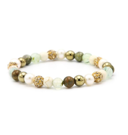 Karma Jewelry Karma Jewelry Armband 83762EL Bracelet Spriral Around the world XS elastic beads green gold crystal 6 MM