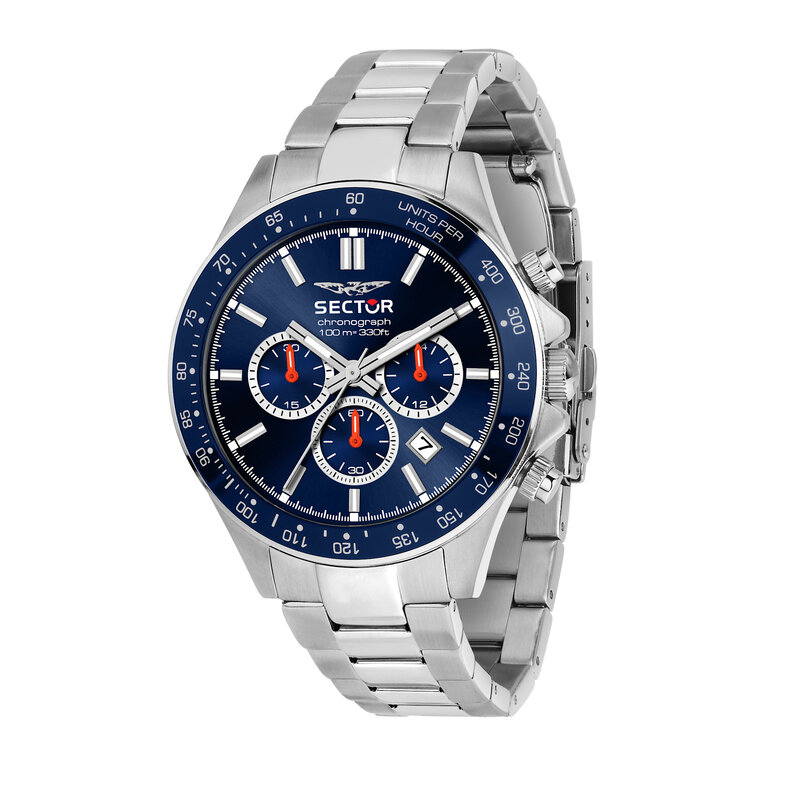 Sector Sector R3273661037  watch 230 Chronograph silver / blue ( zilver / blauw ) heren horloge - 43 MM
