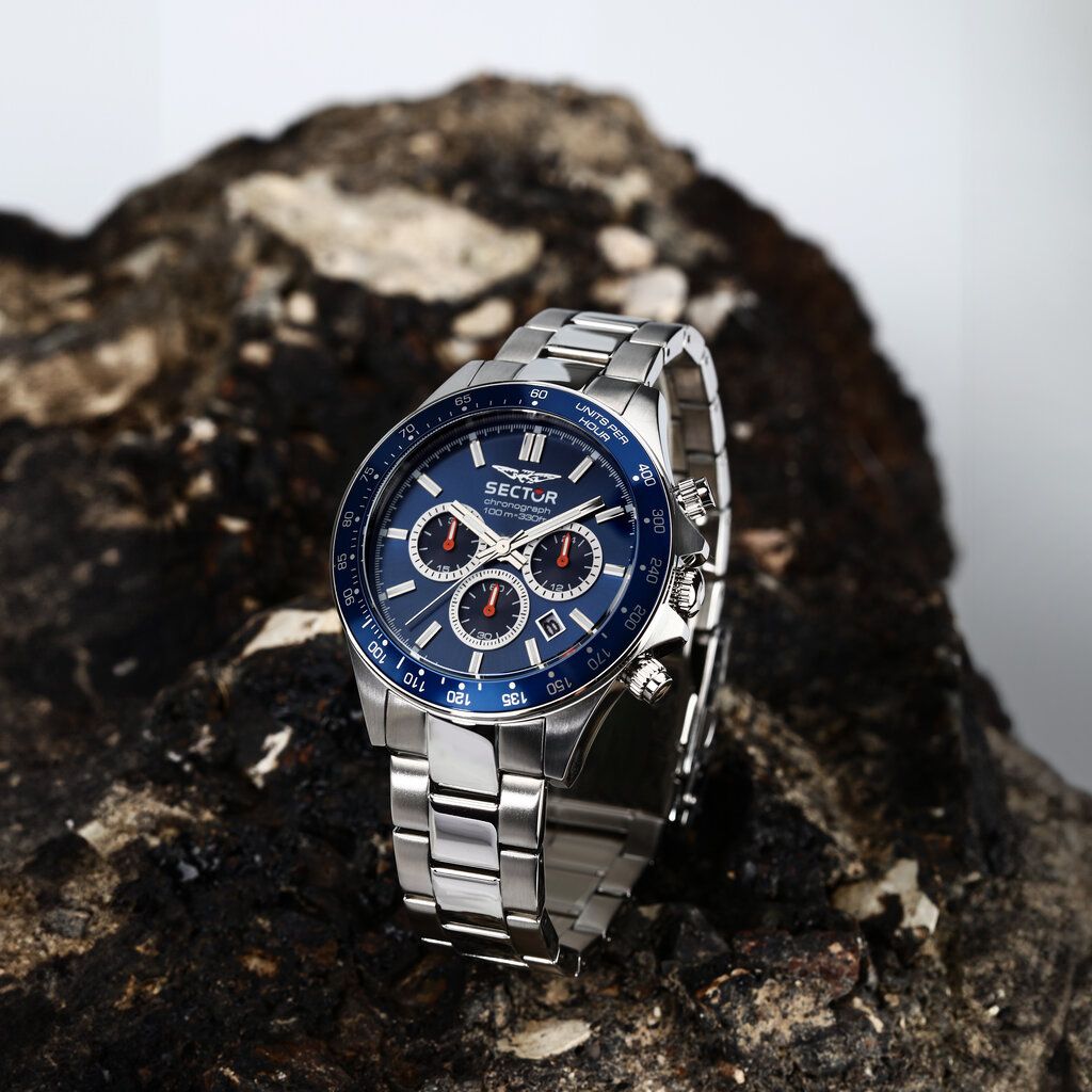Sector Sector R3273661037  watch 230 Chronograph silver / blue ( zilver / blauw ) heren horloge - 43 MM