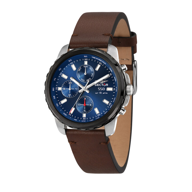 Sector Sector R3251412001 watch 550 silver / blue / brown ( zilver / blauw / bruin ) heren horloge - 45 MM