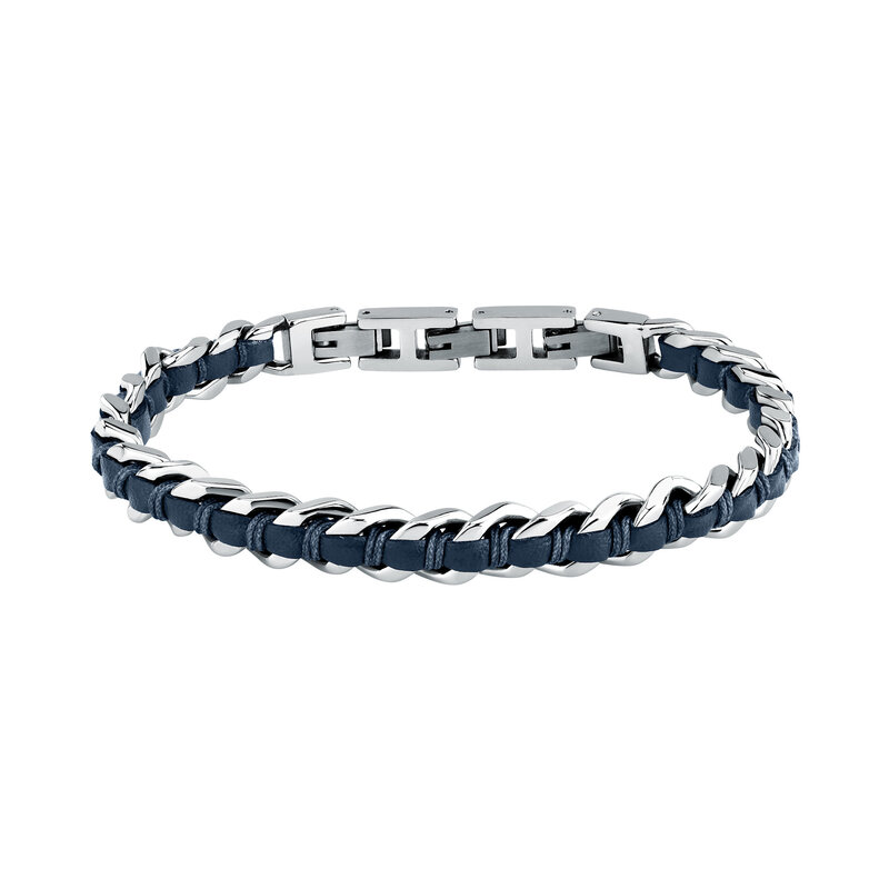 Sector Sector armband SZV125 Bracelet Bandy Silver Blue SS Leather ( zilver blauw ) 19 + 3 CM