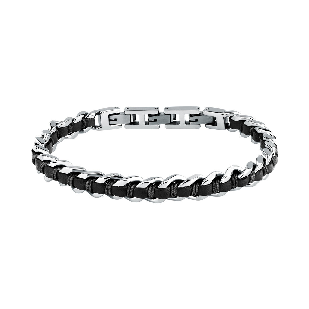 Sector Sector armband SZV122 Bracelet Bandy Silver Black SS Leather ( zilver zwart ) 19 + 3 CM
