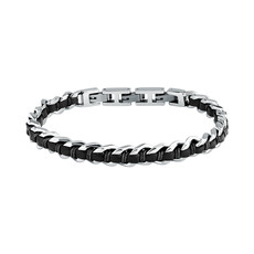 Sector Sector armband SZV122 Bracelet Bandy Silver Black SS Leather ( zilver zwart ) 19 + 3 CM
