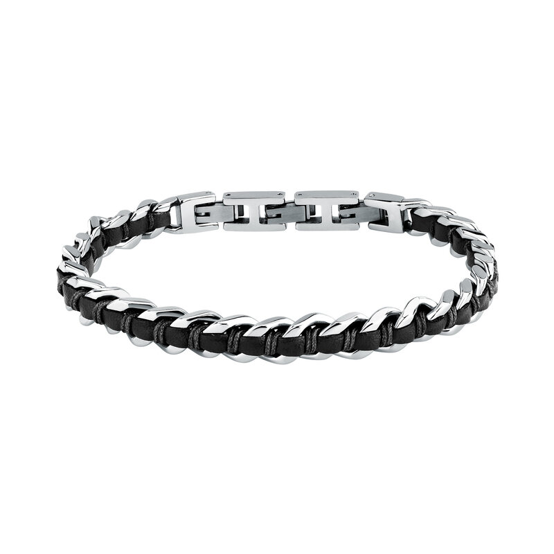 Sector Sector armband SZV122 Bracelet Bandy Silver Black SS Leather ( zilver zwart ) 19 + 3 CM