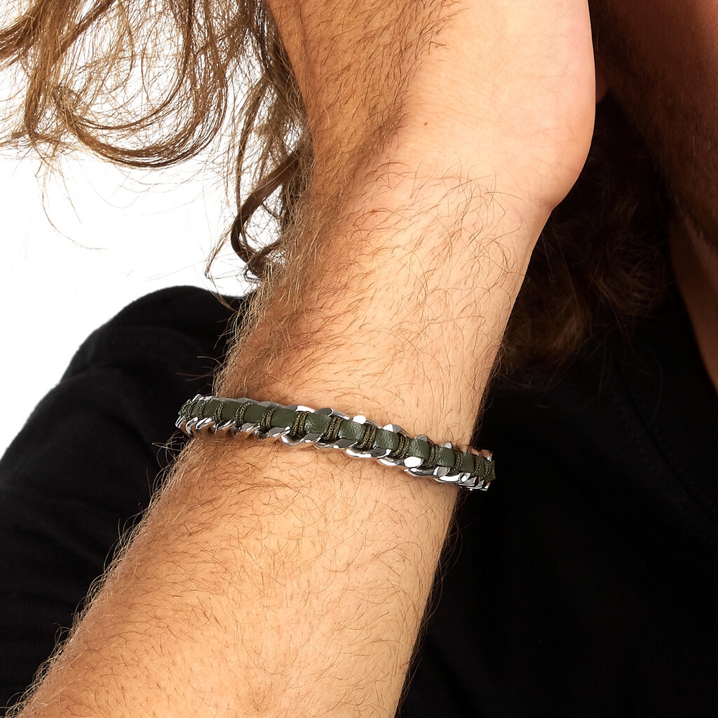 Sector Sector armband szv124 Bracelet Bandy Silver Green SS Leather ( zilver groen ) 19 + 3 CM