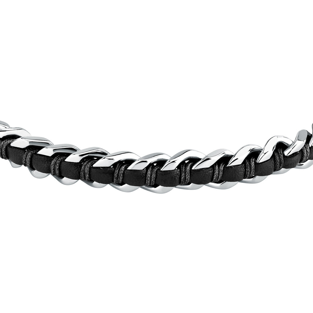 Sector Sector armband SZV122 Bracelet Bandy Silver Black SS Leather ( zilver zwart ) 19 + 3 CM