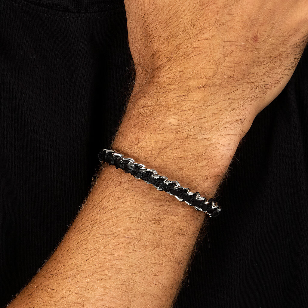 Sector Sector armband SZV122 Bracelet Bandy Silver Black SS Leather ( zilver zwart ) 19 + 3 CM